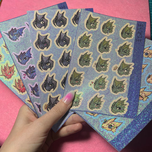 SET - Chromatic kobold glitter sticker sheet || 4x6in 10x15cm