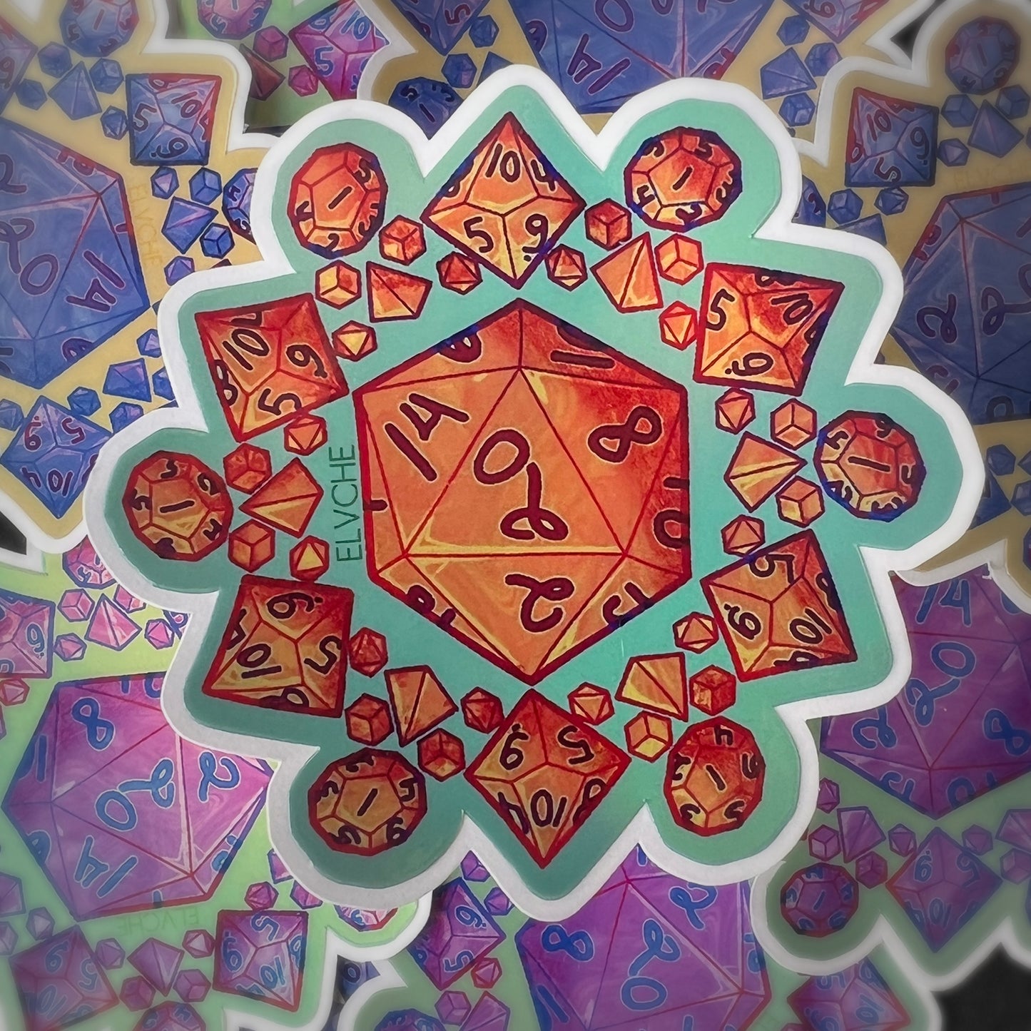 Orange dice mandala foil sticker 3in || 7.5cm