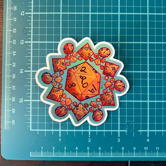 Orange dice mandala foil sticker 3in || 7.5cm