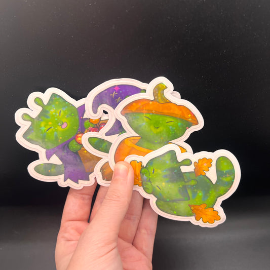 Leaf hunting kitty star holo sticker 3in || 7.5cm