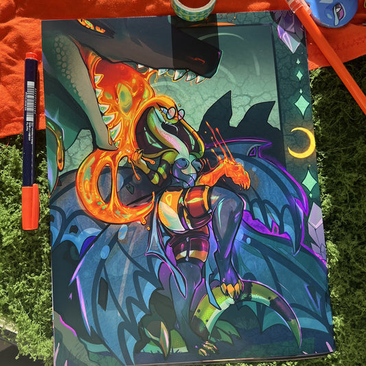 Honeymancer Mage Fora Snake and Monster Tine Crocodile Art Print: Metallic Gloss Big Lettersize 8.5x11in | 21x27cm