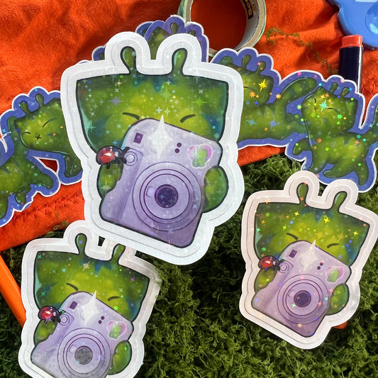 Glorp Kitty With Instant Camera Star Holo Sticker: Water Resistant 3in | 7cm