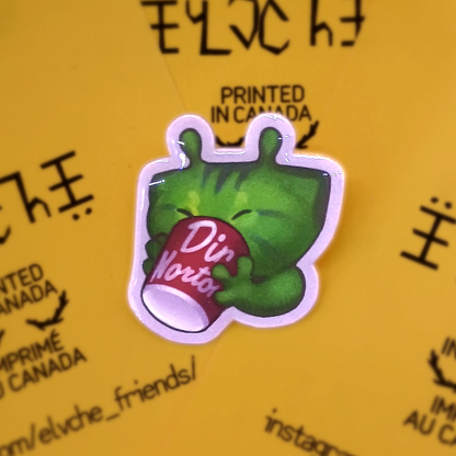 Glorp Alien Kitty Pin with Coffee  2in | 5cm