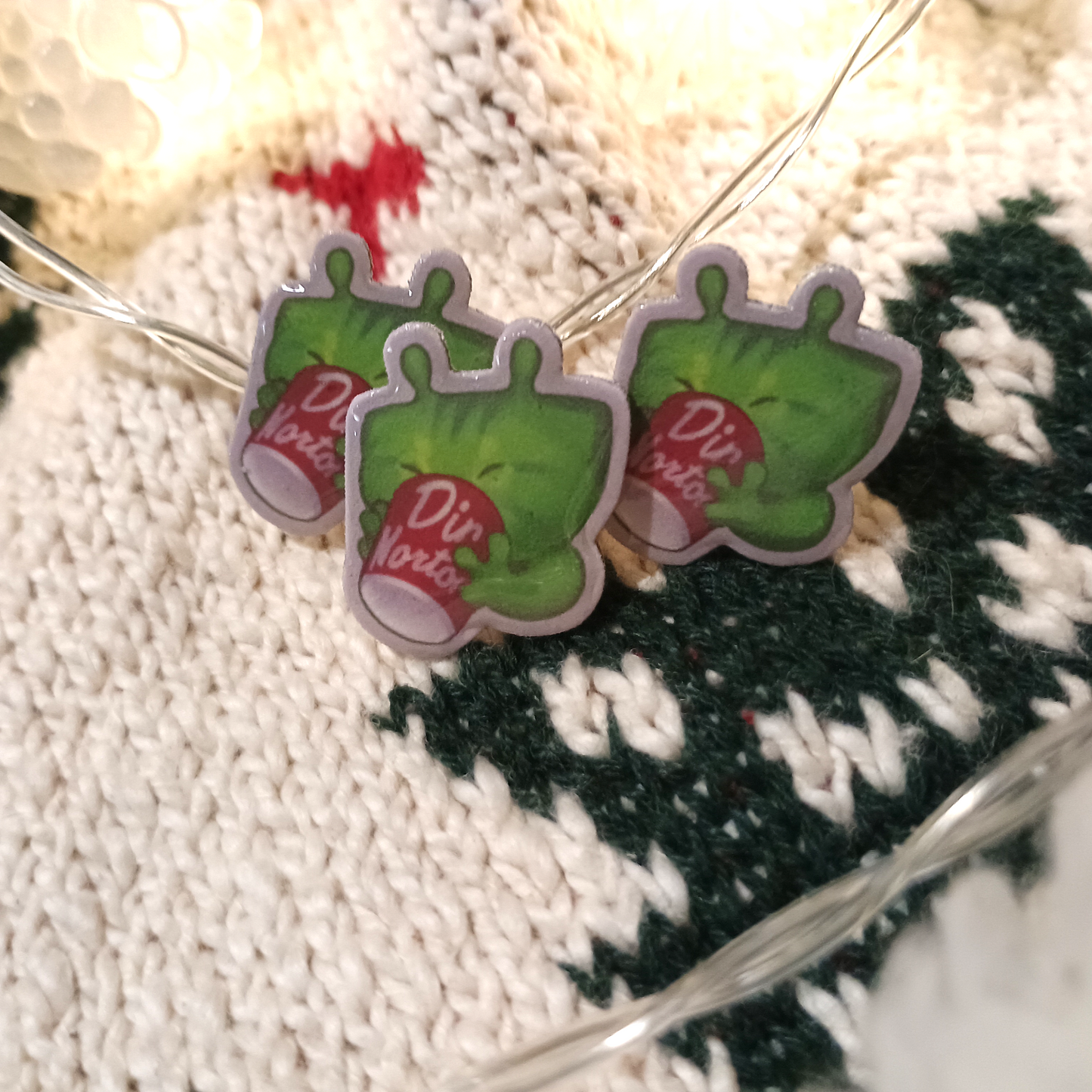 TINY Glorp Alien Kitty Pin with Coffee  1.25in | 3cm