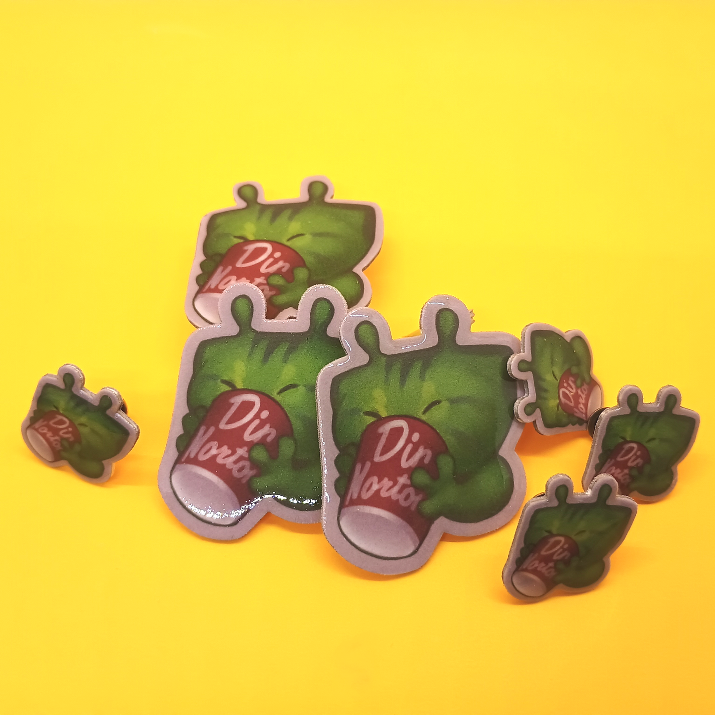 TINY Glorp Alien Kitty Pin with Coffee  1.25in | 3cm