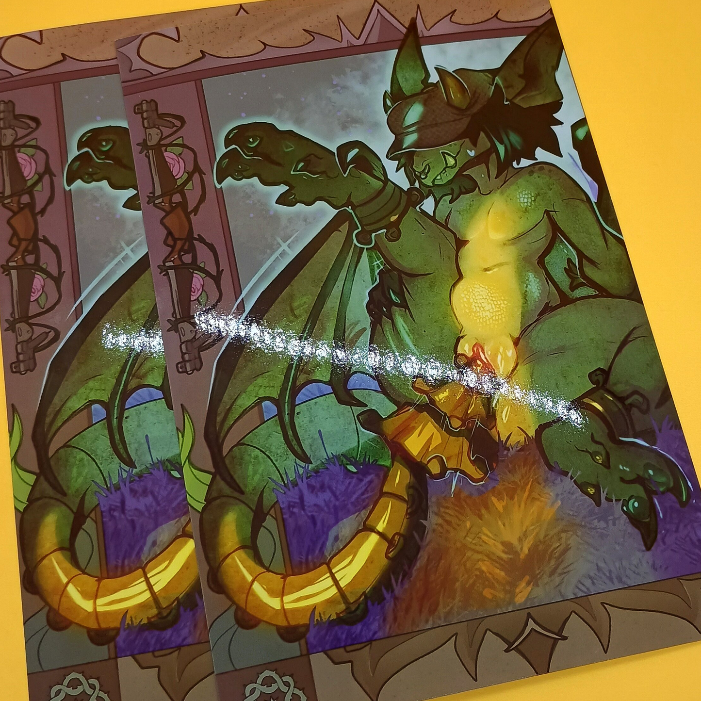 Ivy gargoyle yellow glossy art print  - small