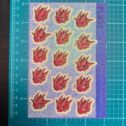 Chromatic kobold glitter sticker sheet - Red || 4x6in 10x15cm