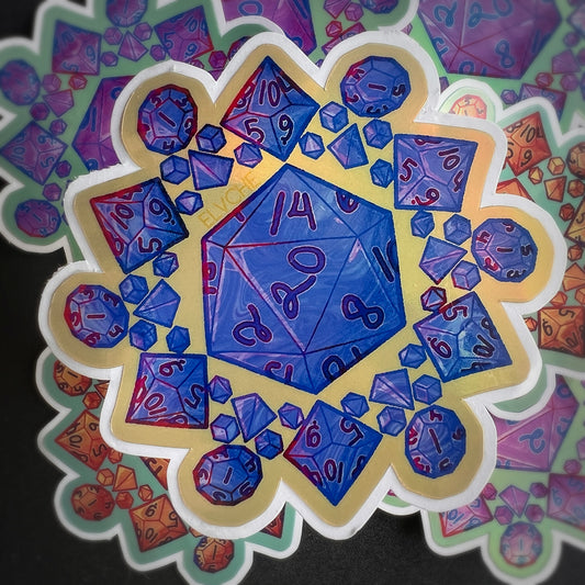 Blue dice mandala foil sticker 3in || 7.5cm