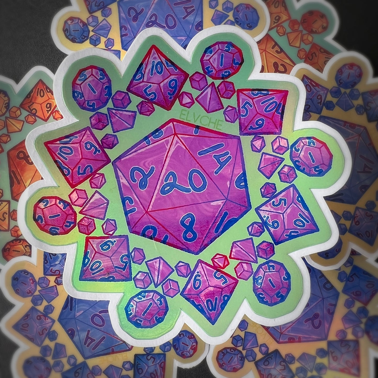 Purple dice mandala foil sticker 3in || 7.5cm
