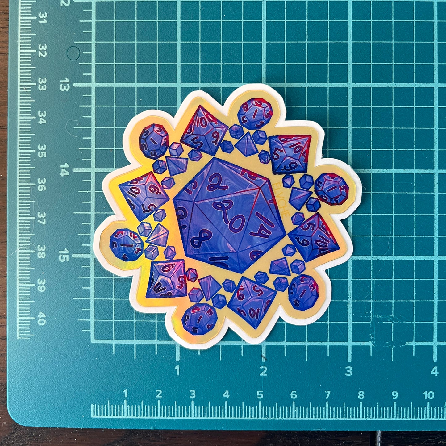 Blue dice mandala foil sticker 3in || 7.5cm