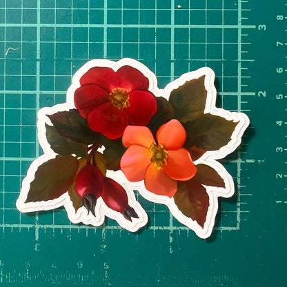 Wild rose flower glossy sticker 3in|7cm