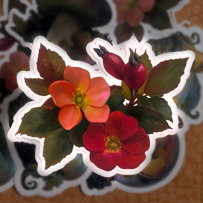 Wild rose flower glossy sticker 3in|7cm