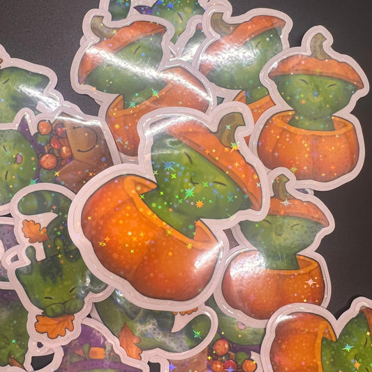 Pumpkin kitty star holo sticker 3in || 7.5cm