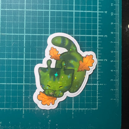 Leaf hunting kitty star holo sticker 3in || 7.5cm