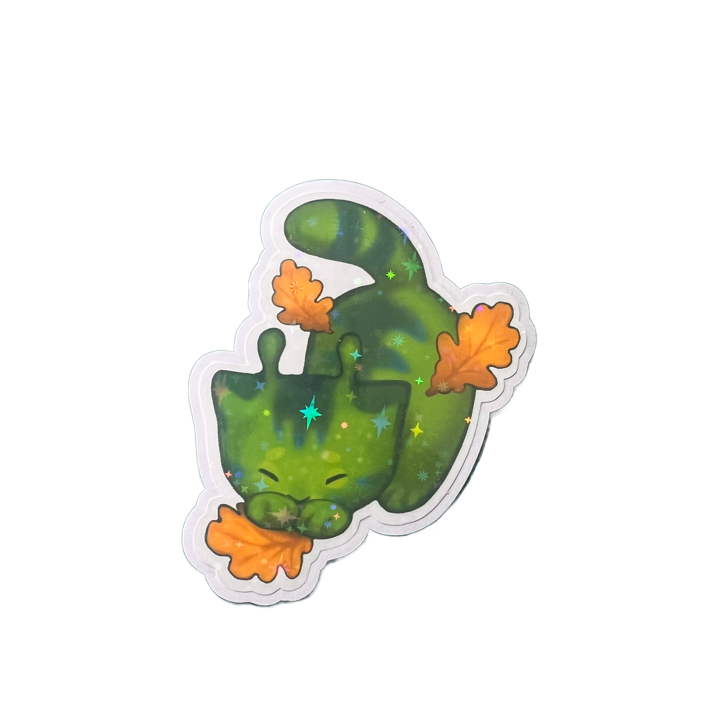 Leaf hunting kitty star holo sticker 3in || 7.5cm