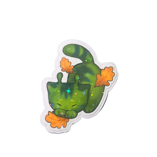 Leaf hunting kitty star holo sticker 3in || 7.5cm