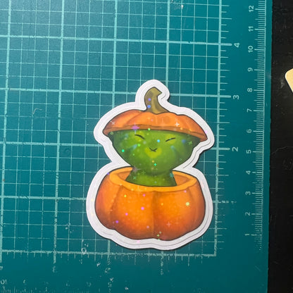 Pumpkin kitty star holo sticker 3in || 7.5cm
