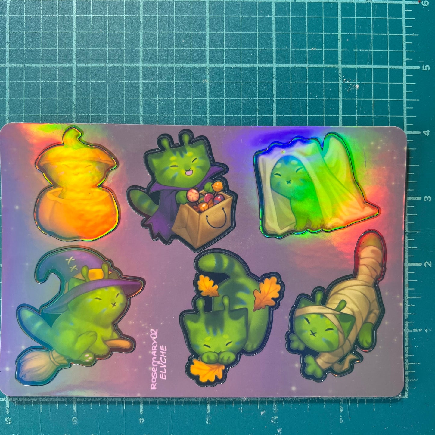 Holo Alien Kitty Autumn Sticker Sheet 4x6 in | 10x15 cm