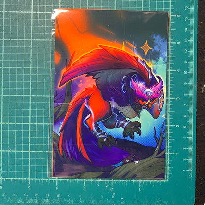 Colorful artwork of a character with vibrant hair on a grid background