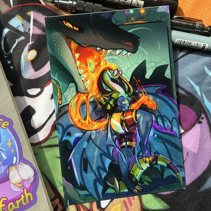 Honeymancer Mage Fora Snake and Monster Tine Crocodile Small Art Print: Matte 4x6 in | 10x15 cm Postcard