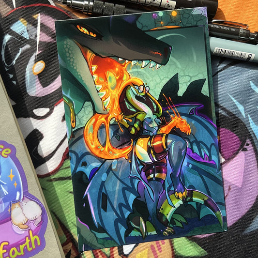Honeymancer Mage Fora Snake and Monster Tine Crocodile Small Art Print: Matte 4x6 in | 10x15 cm Postcard