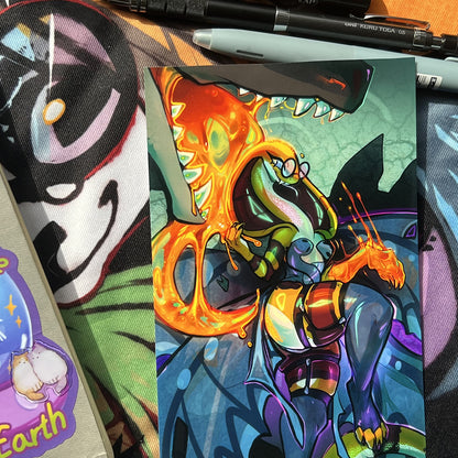 Honeymancer Mage Fora Snake and Monster Tine Crocodile Small Art Print: Matte 4x6 in | 10x15 cm Postcard