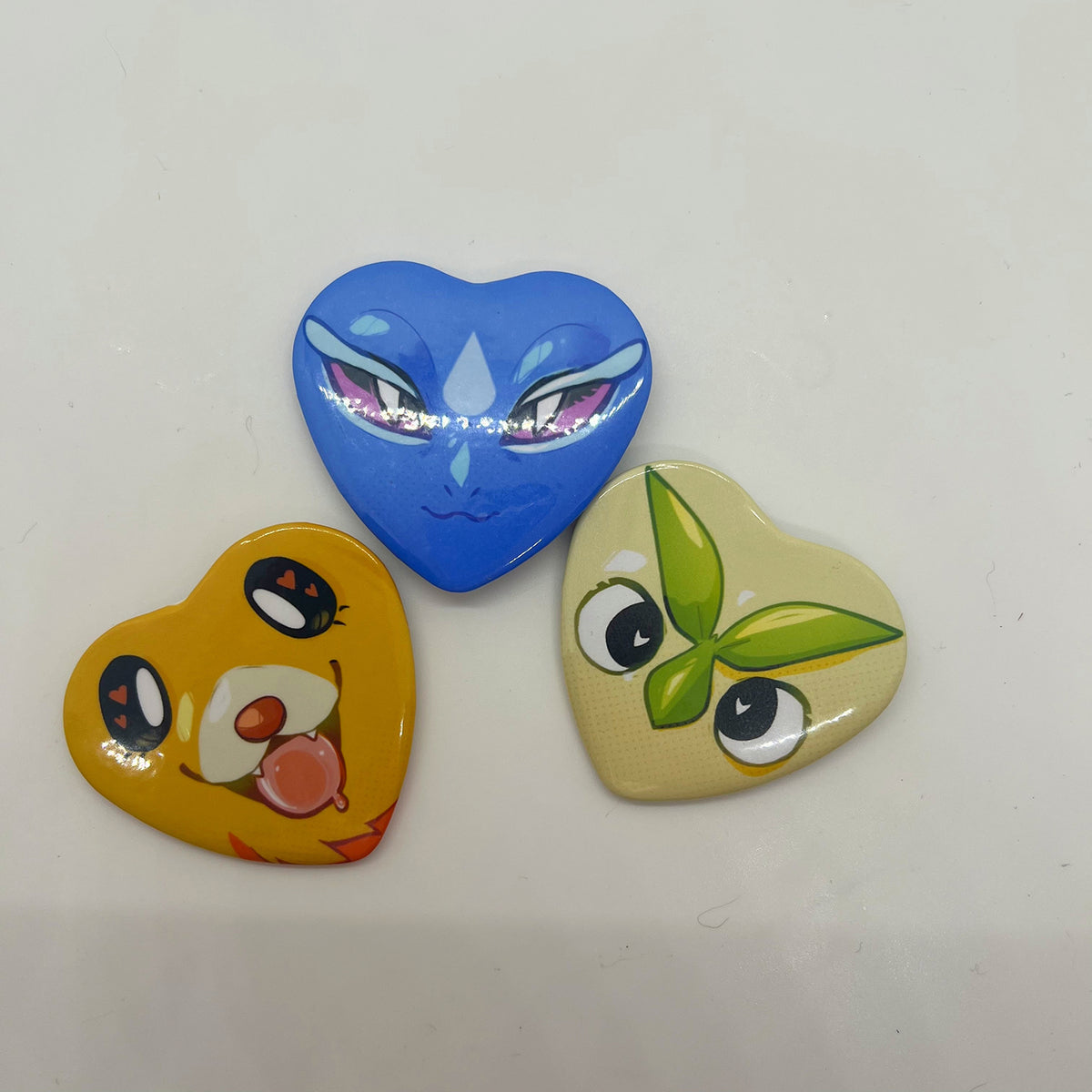 Pocket Monsters Starters Heart Button Pin 2in | 5cm