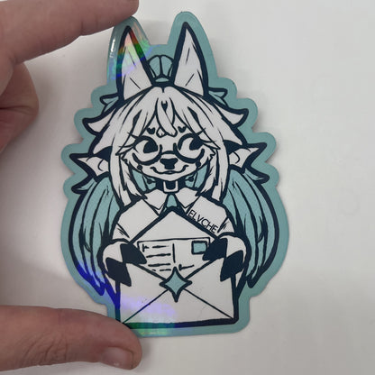 Green DeerGoat Girl with Letter Soft Holo  Fridge Magnet 3in | 7cm