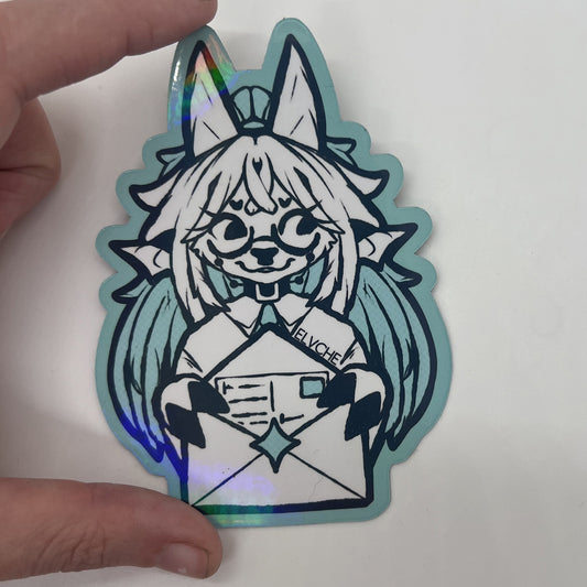 Green DeerGoat Girl with Letter Soft Holo  Fridge Magnet 3in | 7cm