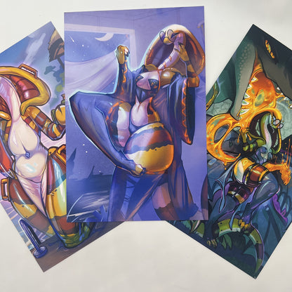 Honeymancer Mage Fora Snake and Monster Tine Crocodile Small Art Print: Matte 4x6 in | 10x15 cm Postcard