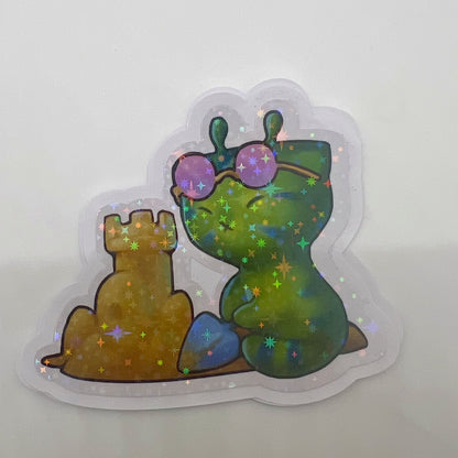 Glorp Alien Kitty Summer Building Sand Castle Star Holo Sticker: Water Resistant 3in | 7cm