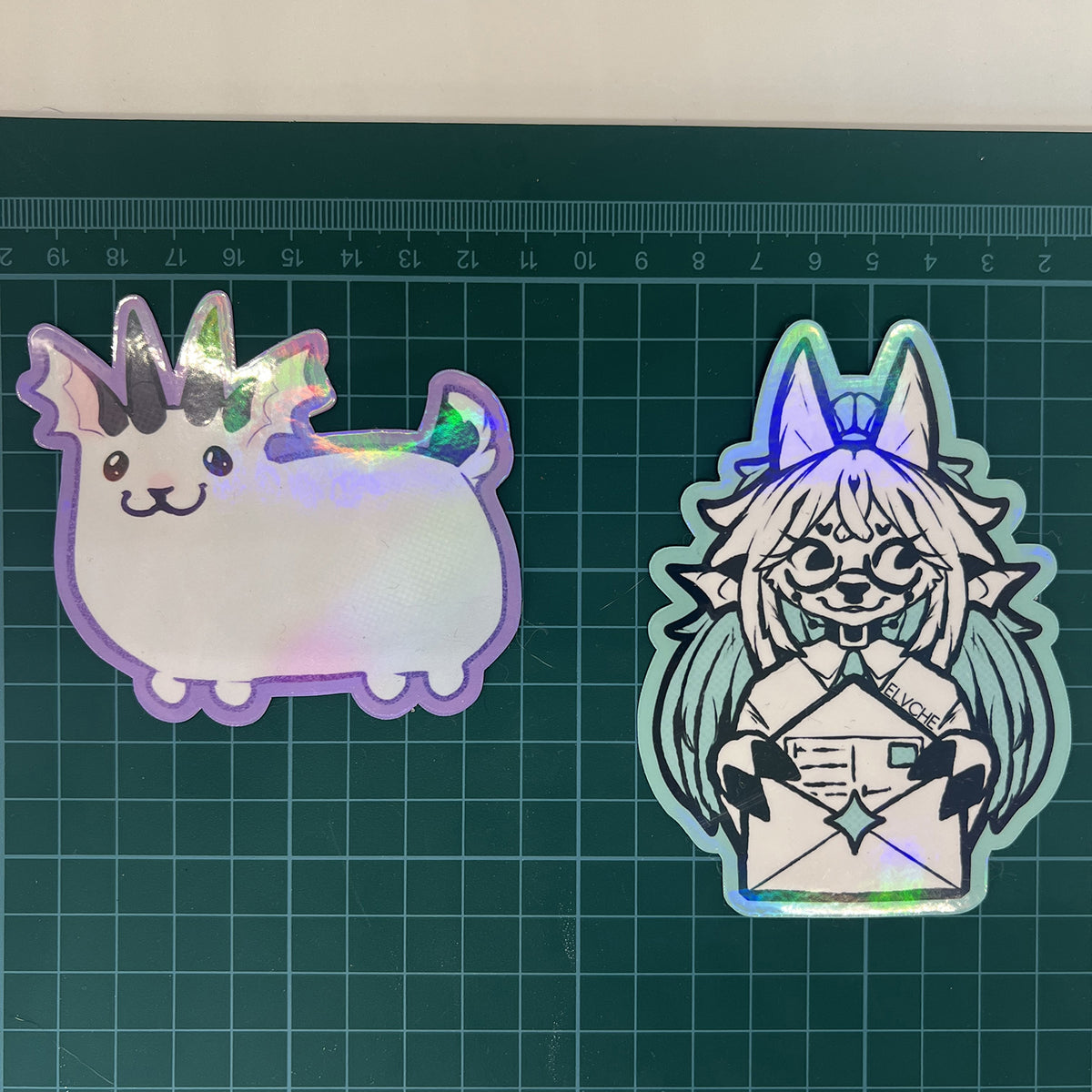 Green DeerGoat Girl with Letter Soft Holo  Fridge Magnet 3in | 7cm