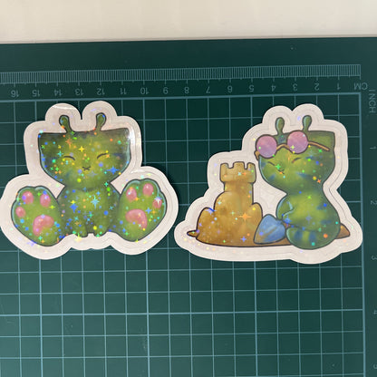 Glorp Alien Kitty Summer Building Sand Castle Star Holo Sticker: Water Resistant 3in | 7cm