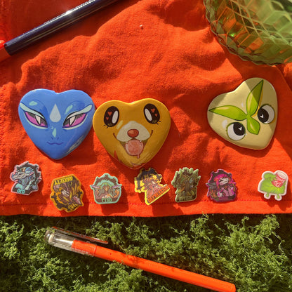 Pocket Monsters Starters Heart Button Pin 2in | 5cm