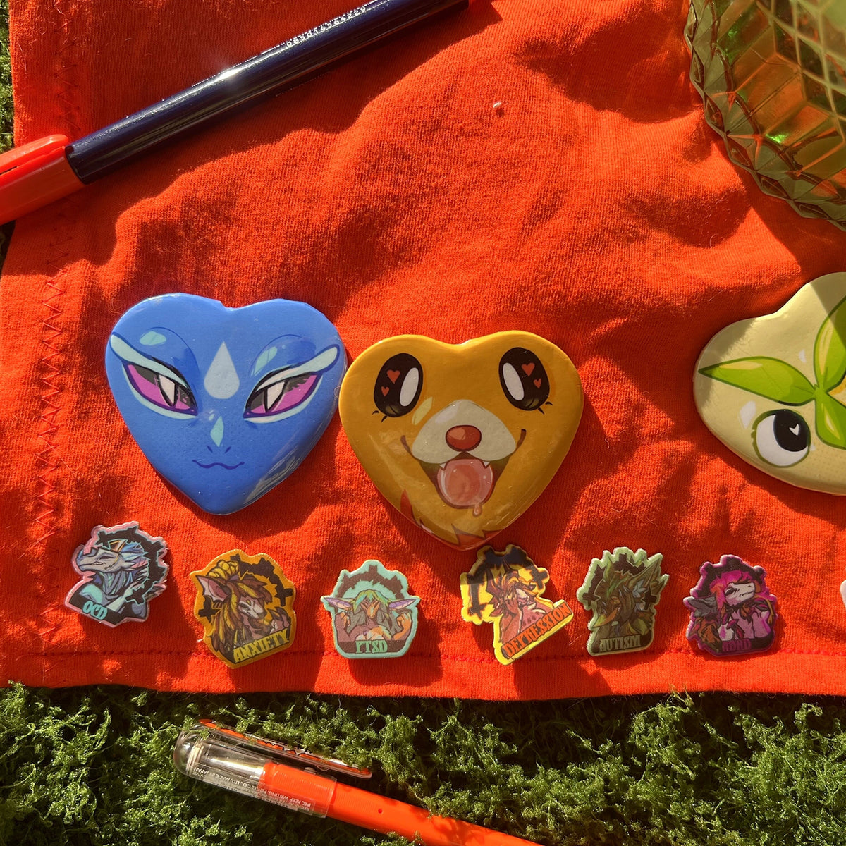 Pocket Monsters Starters Heart Button Pin 2in | 5cm