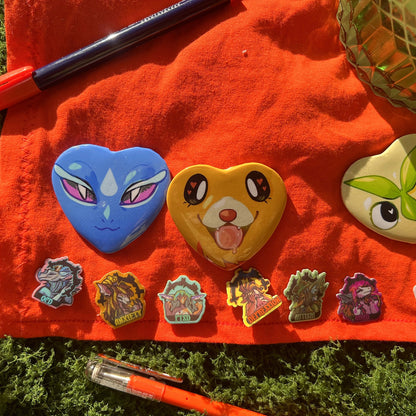 Pocket Monsters Starters Heart Button Pin 2in | 5cm