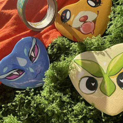 Pocket Monsters Starters Heart Button Pin 2in | 5cm