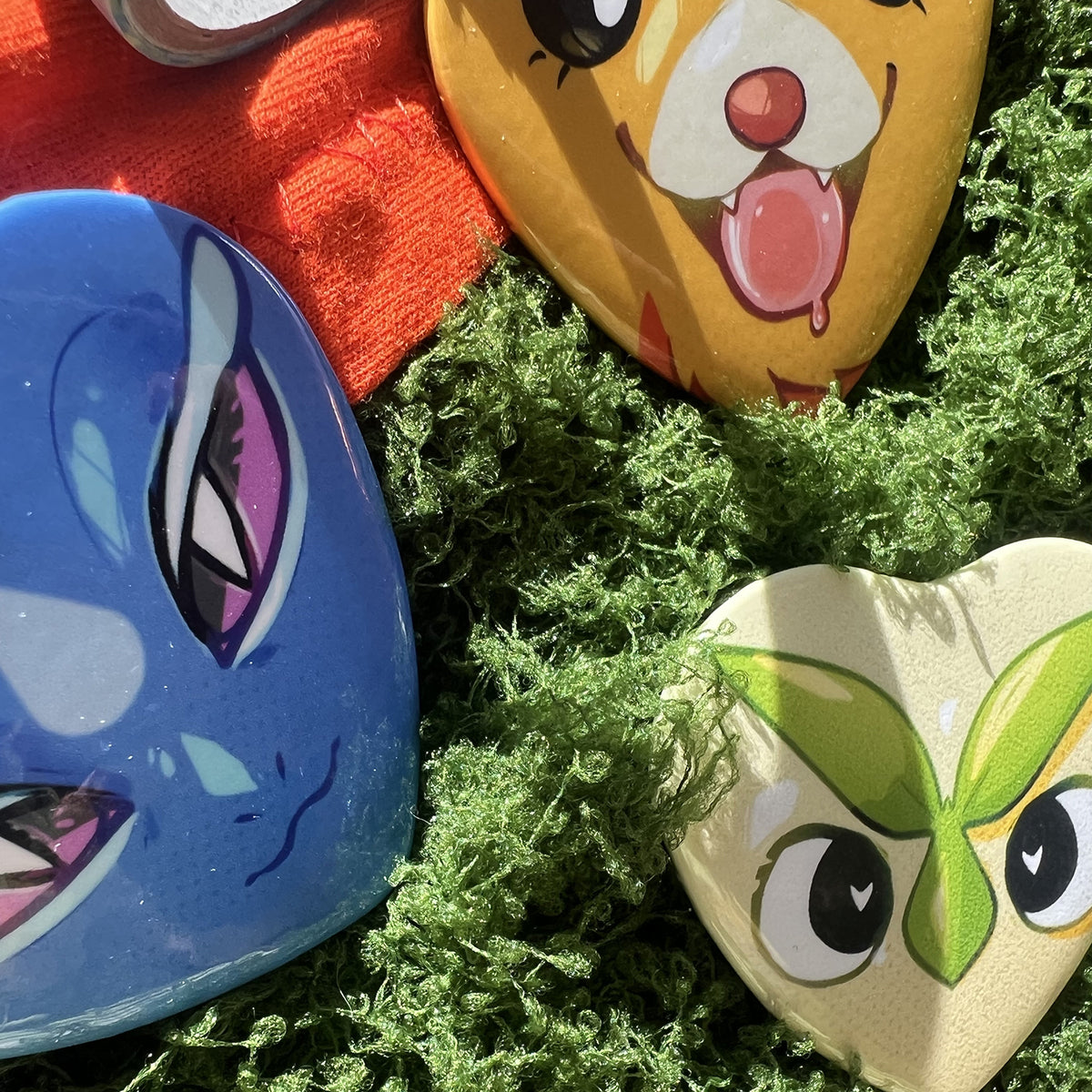 Pocket Monsters Starters Heart Button Pin 2in | 5cm