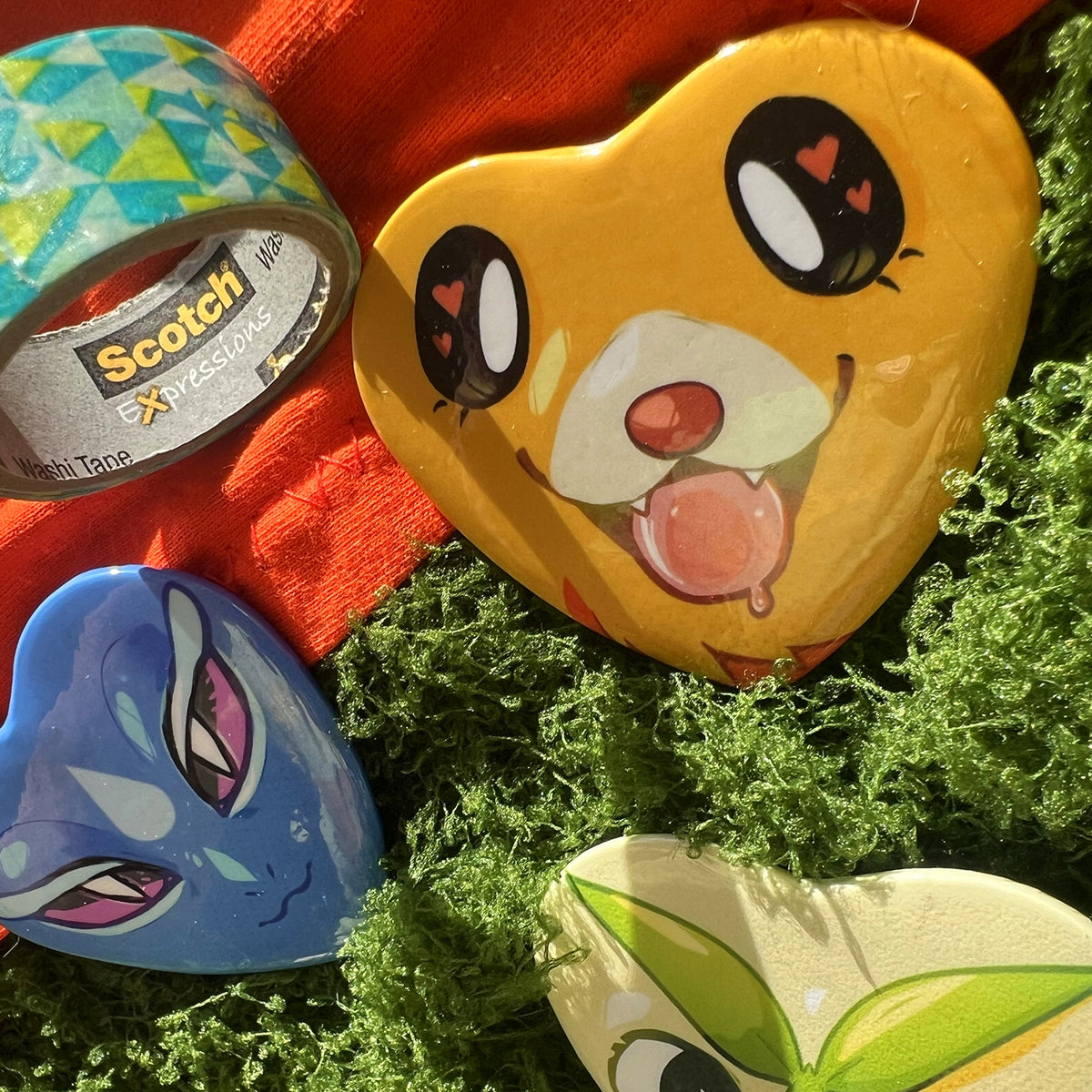 Pocket Monsters Starters Heart Button Pin 2in | 5cm