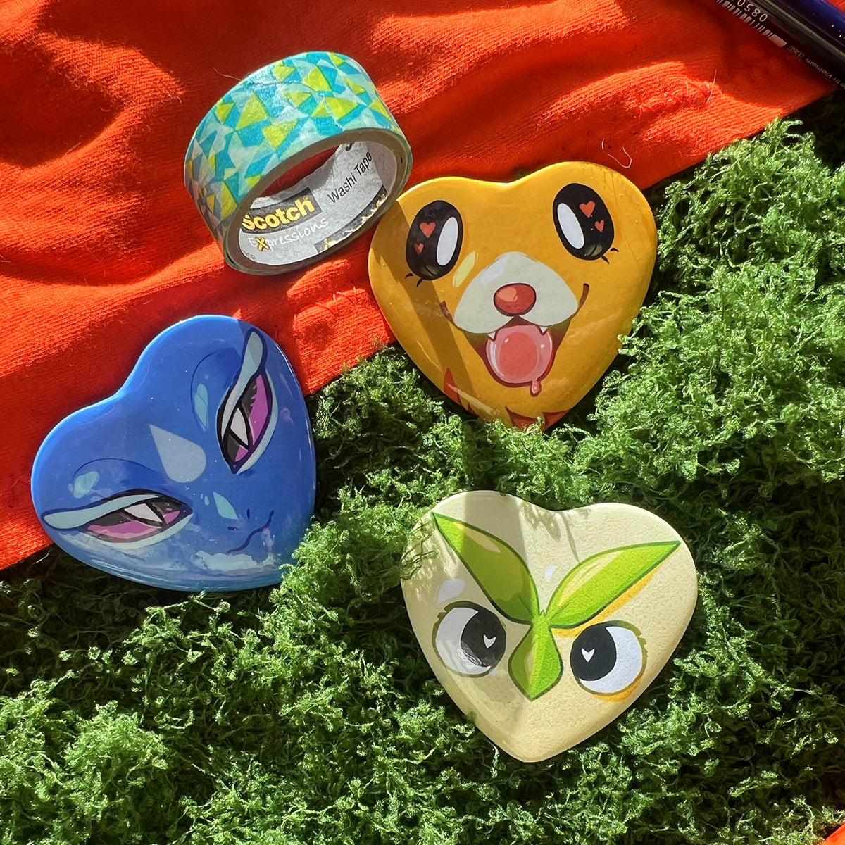 Pocket Monsters Starters Heart Button Pin 2in | 5cm