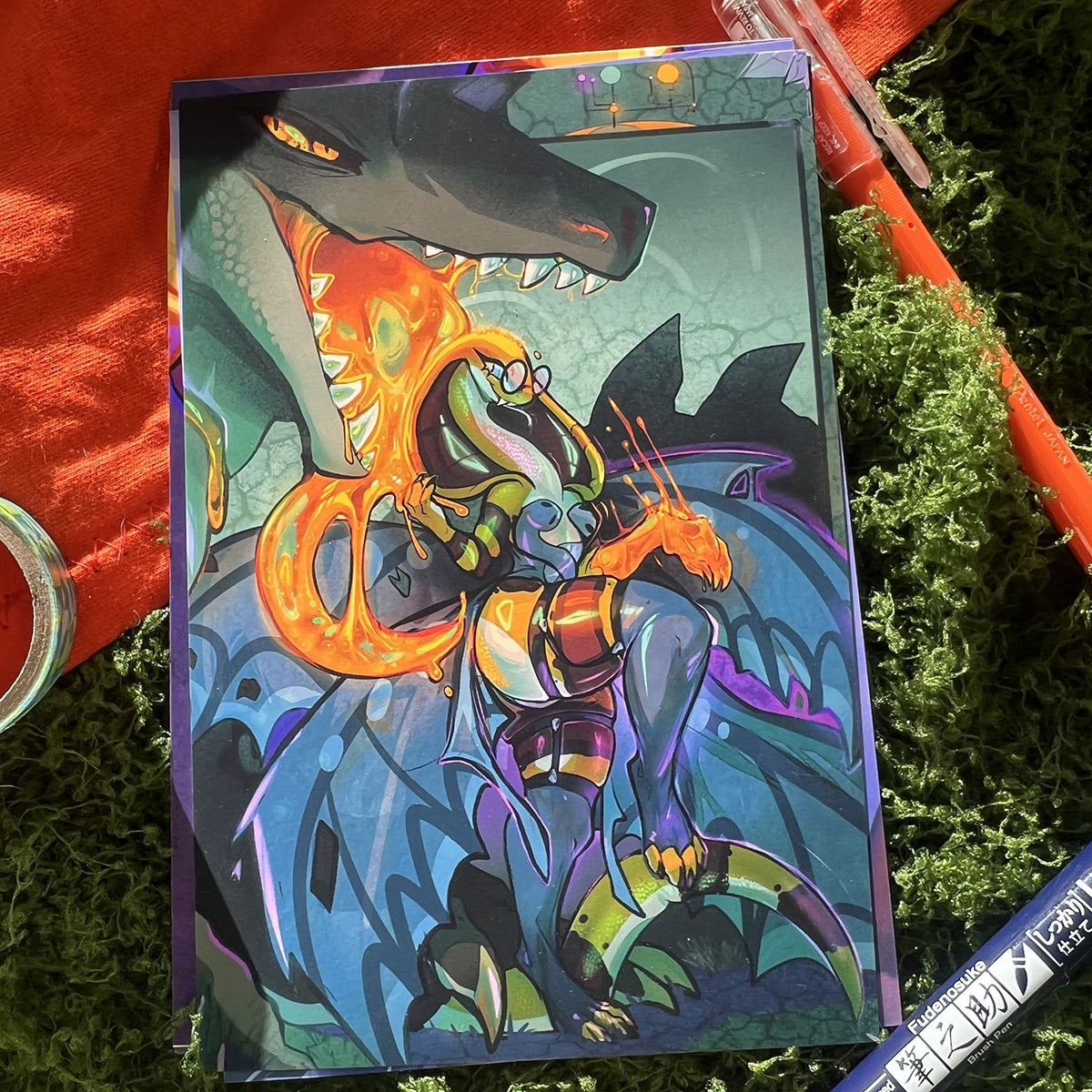 Honeymancer Mage Fora Snake and Monster Tine Crocodile Small Art Print: Matte 4x6 in | 10x15 cm Postcard