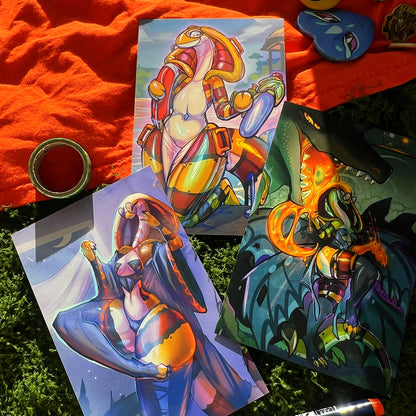Honeymancer Mage Fora Snake and Monster Tine Crocodile Small Art Print: Matte 4x6 in | 10x15 cm Postcard