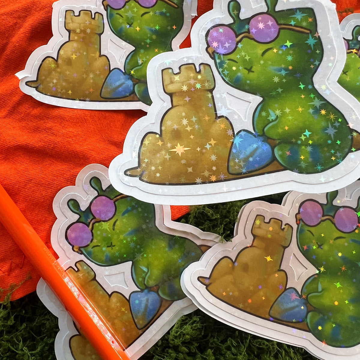 Glorp Alien Kitty Summer Building Sand Castle Star Holo Sticker: Water Resistant 3in | 7cm