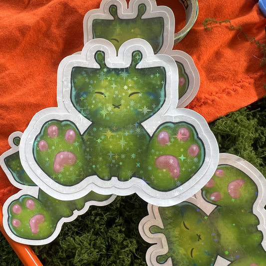 Glorp Kitty Meme Paws Feet Star Holo Sticker: Water Resistant 3in | 7cm