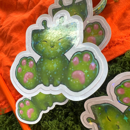 Glorp Kitty Meme Paws Feet Star Holo Sticker: Water Resistant 3in | 7cm