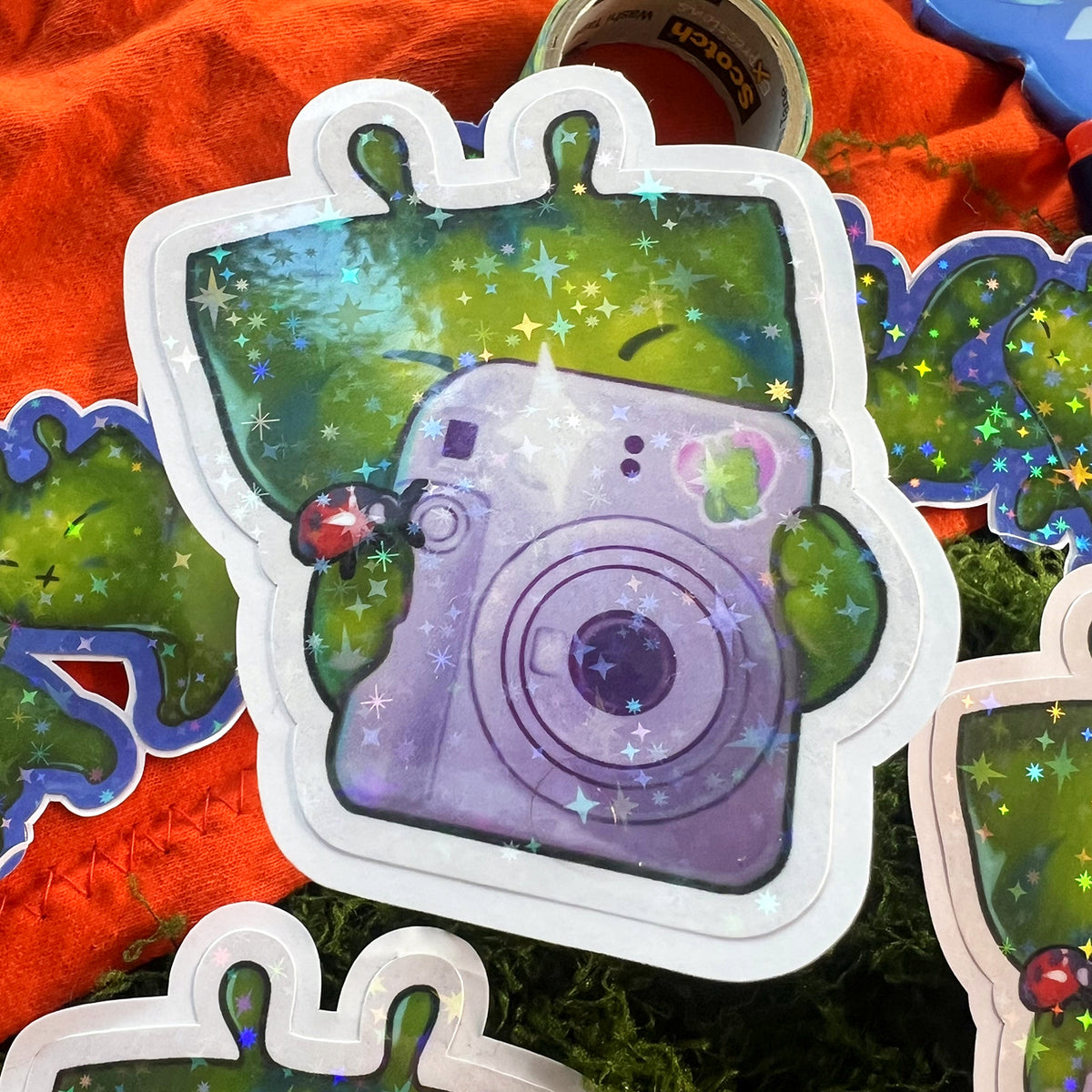 Glorp Kitty With Instant Camera Star Holo Sticker: Water Resistant 3in | 7cm