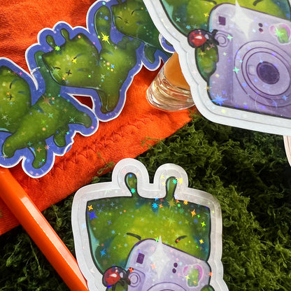 Glorp Kitty With Instant Camera Star Holo Sticker: Water Resistant 3in | 7cm