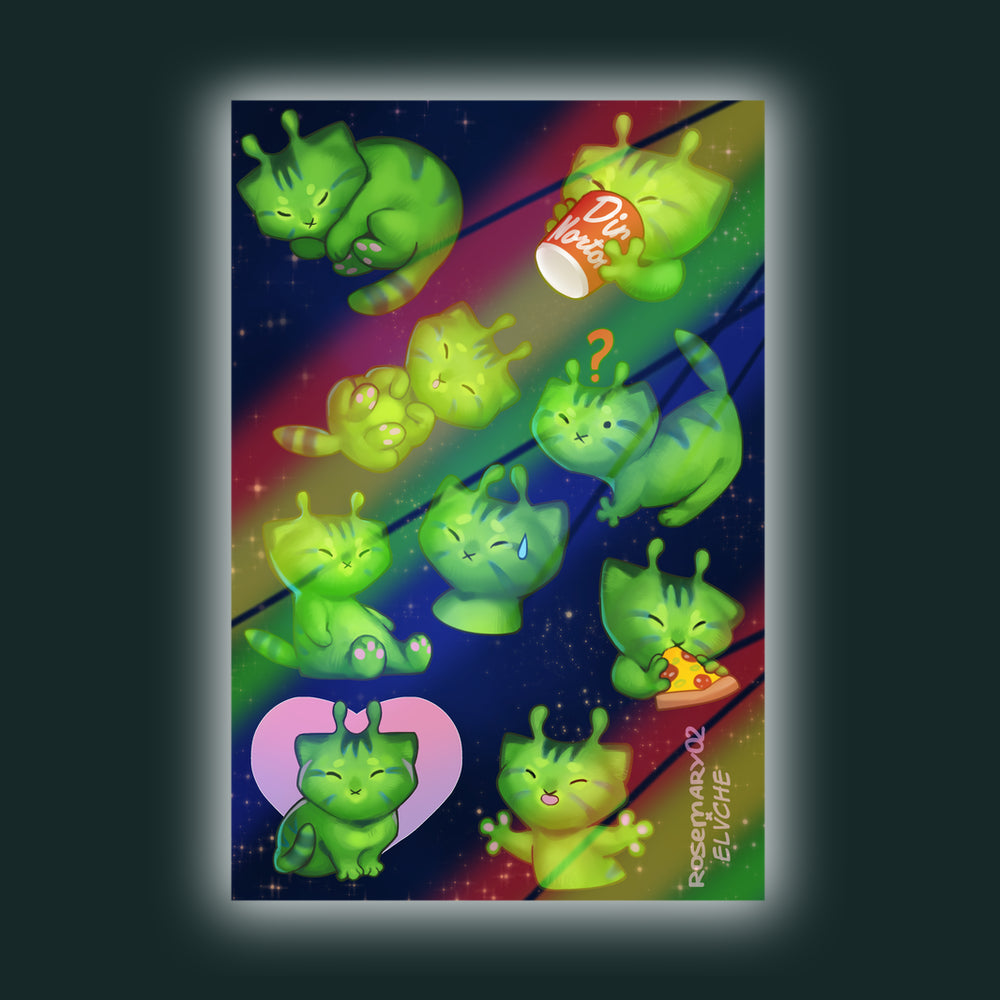 Alien glorp kitty sticker sheet || 4x6in 10x15cm