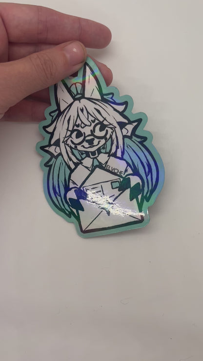Green DeerGoat Girl with Letter Soft Holo  Fridge Magnet 3in | 7cm