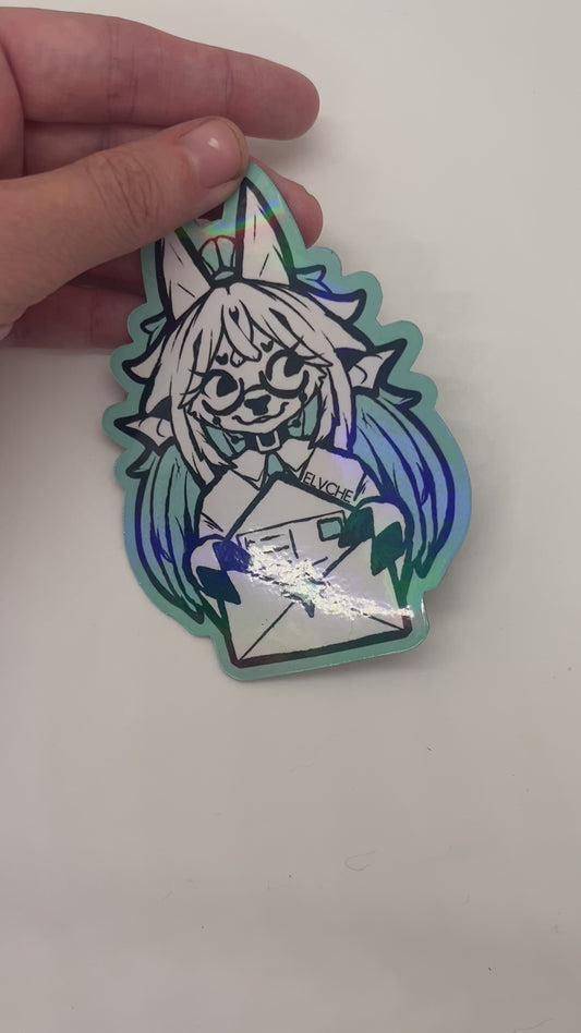 Green DeerGoat Girl with Letter Soft Holo  Fridge Magnet 3in | 7cm